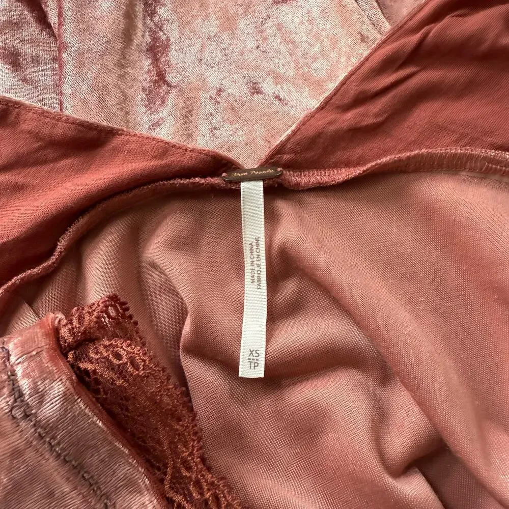 Free People mini dress velvet babydoll floral lace boho XS